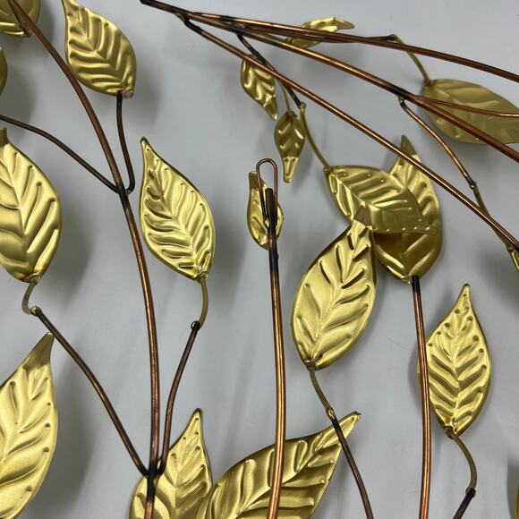 Vintage Metal Thin Hammered Gold Tone Leaves & Branches MCM Wall Hanging - Picture 4 of 10